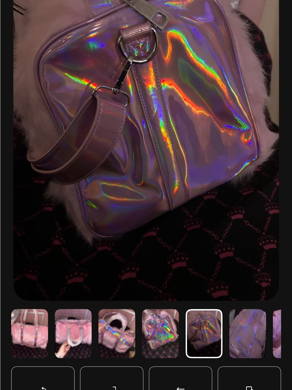 Pink Faux Fur Holographic Strap Handbag By Sugar Thrillz - Picture 4 of 7
